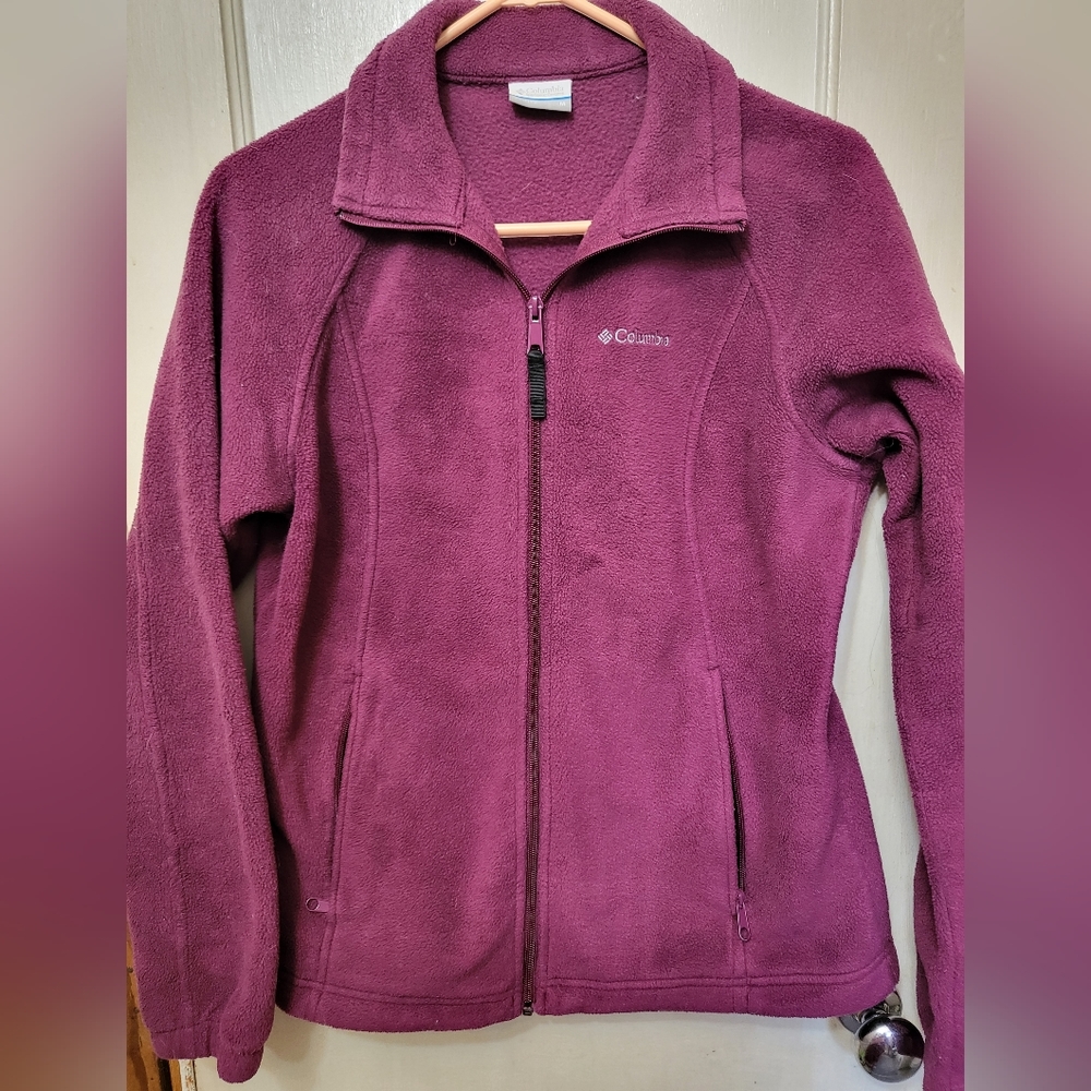 Columbia Fleece Zip Front Women Jacket Burgundy Size M Medium
